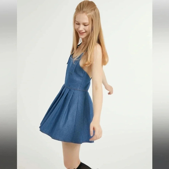 CIDER School Sweethearts Denim Mini Dress Blue Small - Picture 2 of 8
